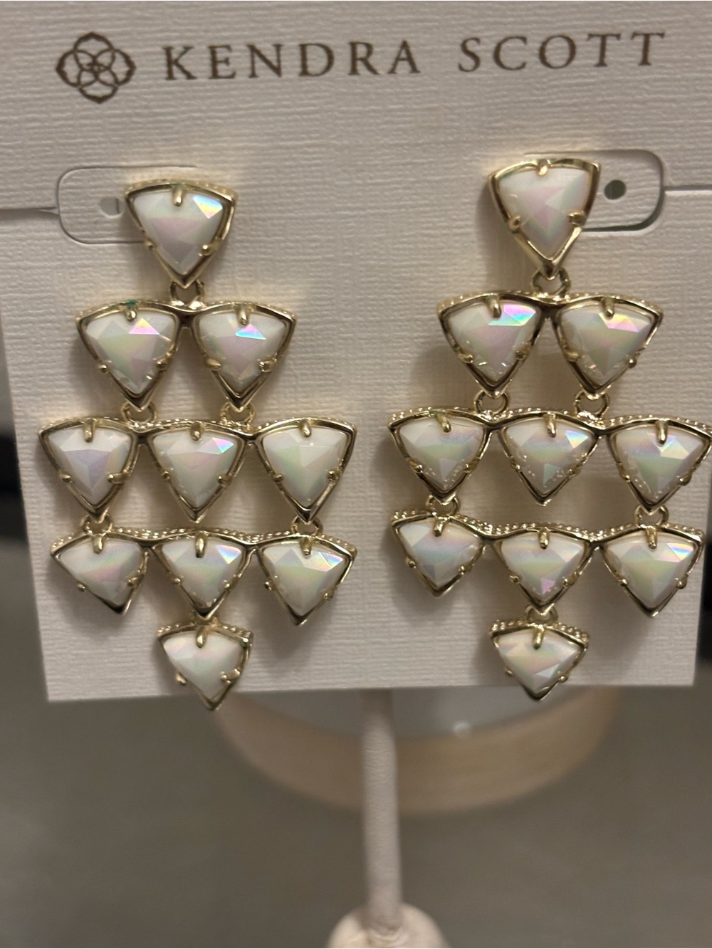 Kendra Scott Vintage Vale Statement Iridescent White Gold Chandelier  Earrings